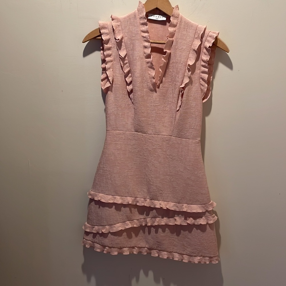 Sandro Paris Girly Pink Rose Ruffled Mini dress, Size 1